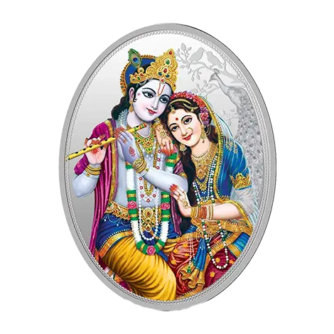 RADHA AND LORD KRISHNA SILVER OVAL COIN