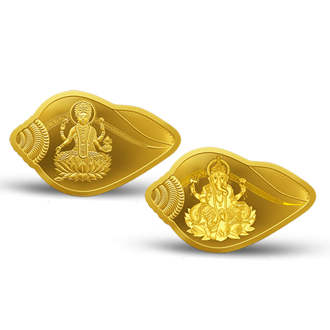 LAKSHMI GANESH 24K SHANKH SHAPE GOLD COIN (2 COIN SET)